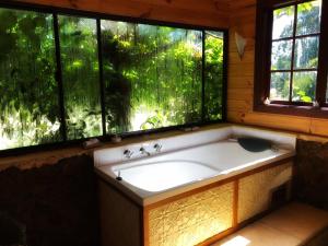 曼吉马普三叶草小屋乡村度假酒店的带浴缸的客房,设有2扇窗户