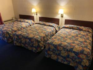 柴尔德里斯Childress Inn的酒店客房设有两张床和两盏灯。