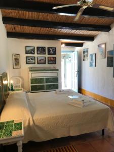 圣帕特雷拉卡拉索玛拉旅馆的一间卧室设有一张大床和一个壁炉