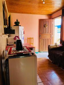 乌鲁比西Casa da Vó Adelina的客房内设有带炉灶和冰箱的厨房