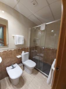 卡斯特尔德费尔斯139酒店的浴室配有卫生间、淋浴和盥洗盆。