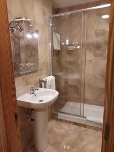 马德里蒙克洛亚旅馆的一间带水槽和淋浴的浴室