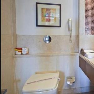 瓜廖尔瓜廖尔丽晶酒店的一间带白色卫生间的浴室和一部电话