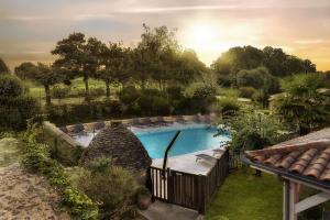 萨尔拉拉卡内达Hotel Le Mas de Castel - Piscine chauffee的花园游泳池的顶部景色