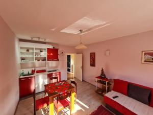 索科矿泉村Apartman "Nina"的客厅配有红色的沙发和桌子