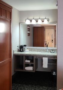 隆派恩陶别墅汽车旅馆的一间带水槽和大镜子的浴室