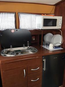 巴达洛纳Home Boat的厨房配有水槽和微波炉