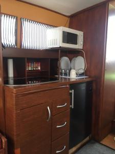 巴达洛纳Home Boat的厨房配有微波炉和冰箱。