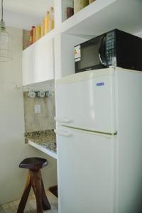 科尔多瓦Departamento centro Cordoba capital的厨房里冰箱上面的微波炉