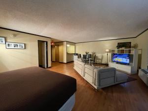 阿比林Abilene Whitten Inn的配有一张床和一台平面电视的酒店客房