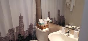 安托法加斯塔MATI´S APARTAMENT的一间带卫生间和水槽的浴室,享有城市美景。