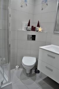 PoniceNoclegi w gorcach的白色的浴室设有卫生间和水槽。