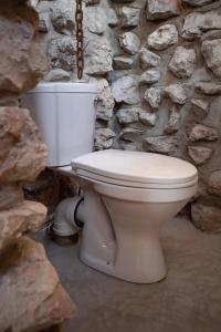 奥考奎约Etosha Trading Post Campsite的石墙旁的白色厕所