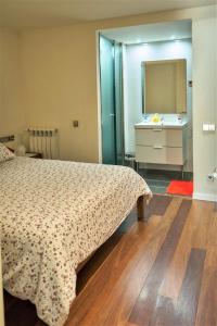 巴塞罗那奥古斯塔153号公寓的一间卧室配有一张床、梳妆台和镜子