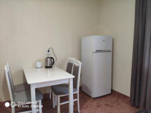 穆卡切沃Apartments Domovik "Elegance"的一间带桌子和冰箱的小厨房