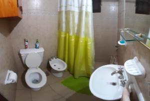坦迪尔Cabaña Paso a Paso的浴室配有卫生间、盥洗盆和淋浴。