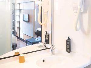 鲁瓦西昂法兰西宜必思巴黎戴高乐机场酒店的一间带水槽和镜子的浴室