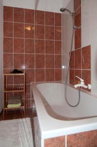 木尔森Landhaus Blumenstein的设有带浴缸和淋浴的浴室。