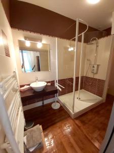 Puxe普克斯城堡住宿加早餐酒店的大型浴室设有水槽和淋浴。