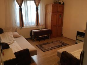 巴伊纳巴什塔Zvezdica的客厅设有两张床、一张桌子和一个窗户。