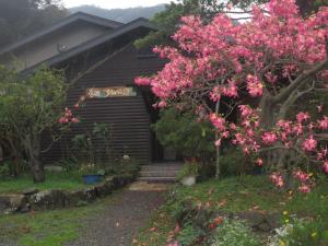 AkinaAmami skeptical inn - Vacation STAY 14029v的前面有粉红色花的房子