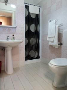 卡塞勒托瑞尼斯尼亚加拉酒店的浴室配有卫生间、盥洗盆和淋浴。