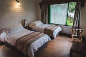 马尼萨莱斯Termales El Otoño的客房设有两张床和窗户。