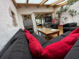 La CresseLe Paillier d'Etienne.的客厅配有红色枕头的沙发