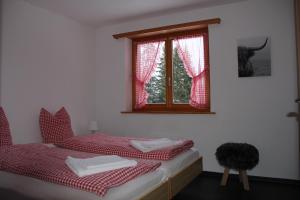 克洛斯特斯Erezsässhütte的一间卧室设有一张床和一个窗口