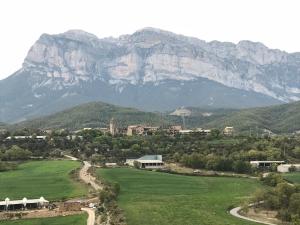 El Pueyo de AraguásPreciosas Vistas a La Montaña, Luminoso y Acogedor的享有以山为背景的城镇美景