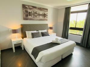 德班Breakers Resort Apartments的一间卧室设有一张大床和一个大窗户