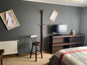 阿尔加罗沃180格拉多精品旅馆的一间卧室配有一张床、一台电视和一把椅子