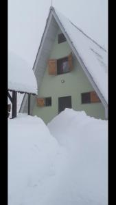 RaškaGolija Vikendica Česta Vrela的屋顶上积雪的房子