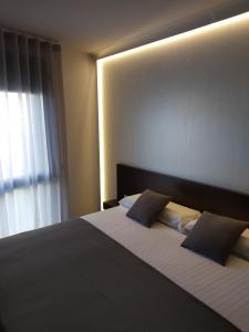 奥洛特Hotel Olot Centre的一间卧室设有一张大床和一个窗户。