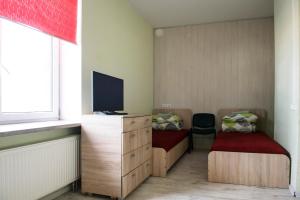 考纳斯Hostelis Laurita的小房间设有两张床和电视