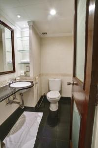 卡拉奇卡拉奇明珠大陆酒店的一间带卫生间、水槽和镜子的浴室