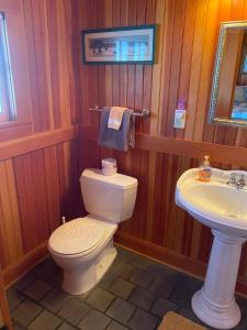 林肯市Whistling Winds Motel的一间带卫生间和水槽的浴室