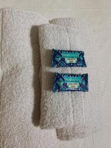 塞蒂拉瓜斯Kitnet - Apart Hotel 3的毛巾上挂着牙膏