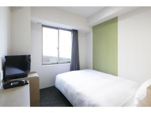 京都R & B Hotel Kyoto Shijo Kawaramachi - Vacation STAY 74220的配有一张床和一台平面电视的酒店客房