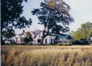 Alliston史蒂文森农场 - Spa住宿加早餐旅馆的一座大白色房子,田野里有一棵树