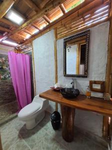 比利亚维哈Tatacoa Star Eco Hotel的一间带卫生间、水槽和镜子的浴室
