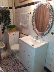 圣地亚哥Casa dos Leones的一间带水槽、镜子和卫生间的浴室