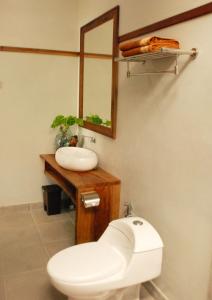 姆杜克Munduk Clove的一间带卫生间、水槽和镜子的浴室