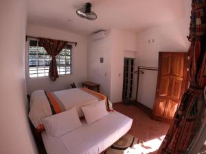 埃斯孔迪多港Casa Lomas del Marinero Internet Starlink SIN GARAJE的一间卧室配有一张床、一张沙发和一个窗口