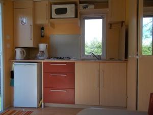 Lesseuxcamping aire du gros pré的一间带水槽和微波炉的小厨房