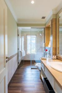 穆索里Welcomhotel by ITC Hotels, The Savoy, Mussoorie的一间带水槽和淋浴的浴室