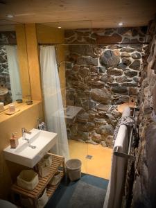 TroistorrentsLe 30的一间带水槽和石墙的浴室