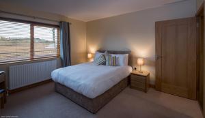 恩尼斯基林Enniskillen Watersedge Apartments的一间卧室设有一张大床和一个窗户。
