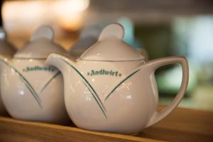 Sankt Andrä im LungauGasthof Hotel Andlwirt的木架上两个白茶壶
