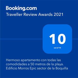 卡塔赫纳Hermoso apartamento con todas las comodidades acceso directo a la playa Morros Epic sector La Boquilla cumple protocolos de bioseguridad的带有电话号码的手机的截图